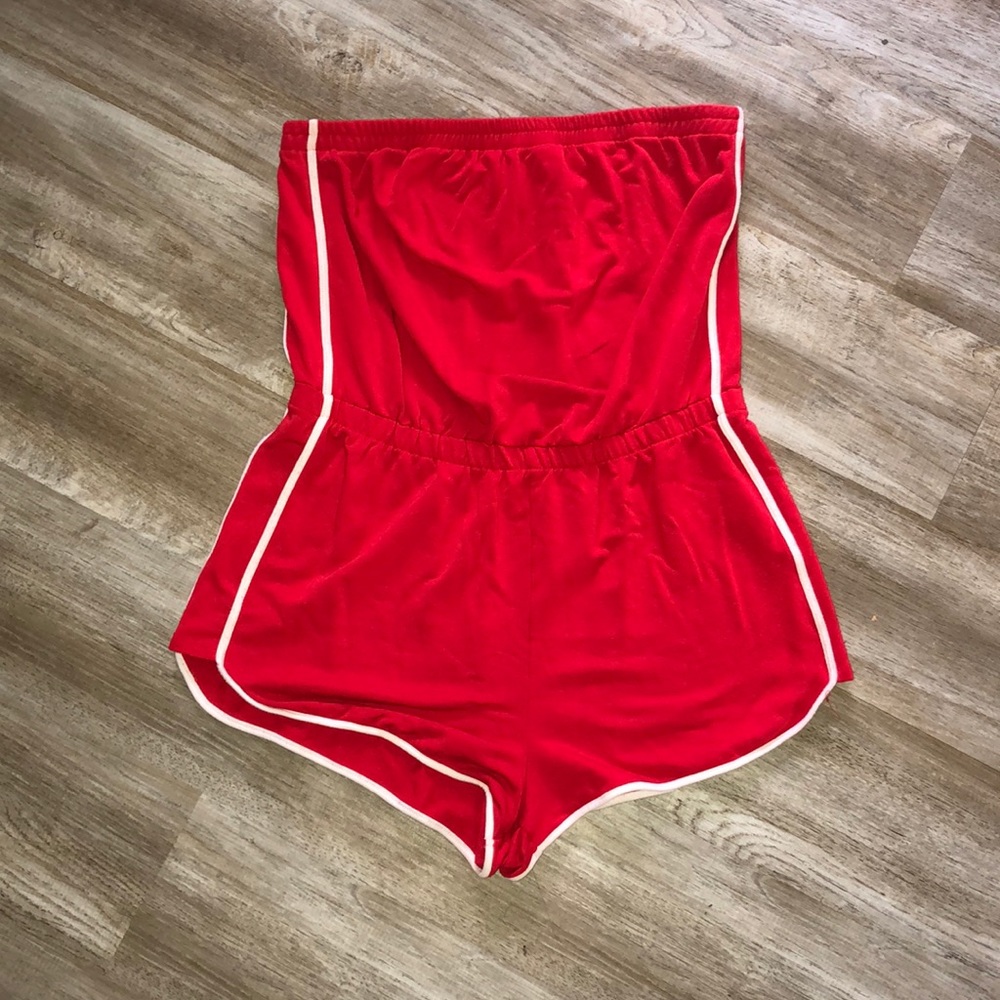 Garage Red Strapless Romper